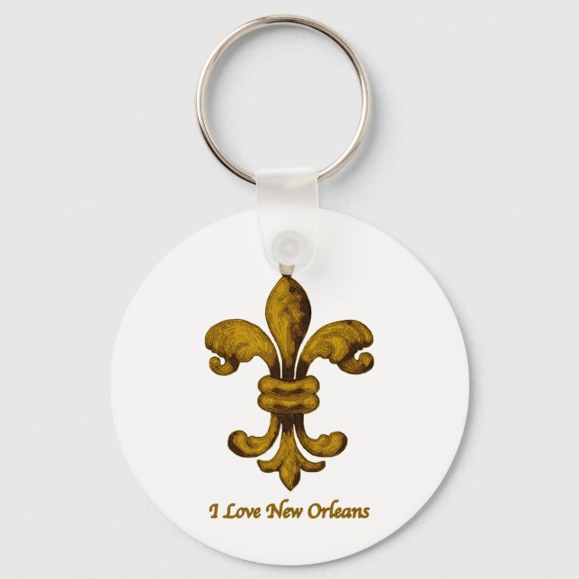 Chaveiro Eu amo Nova Orleans - a flor de ouro de lis (Frente)