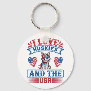 Chaveiro Eu amo os Huskies siberianos e os EUA