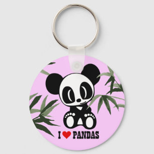 Chaveiro Eu amo pandas - rosa