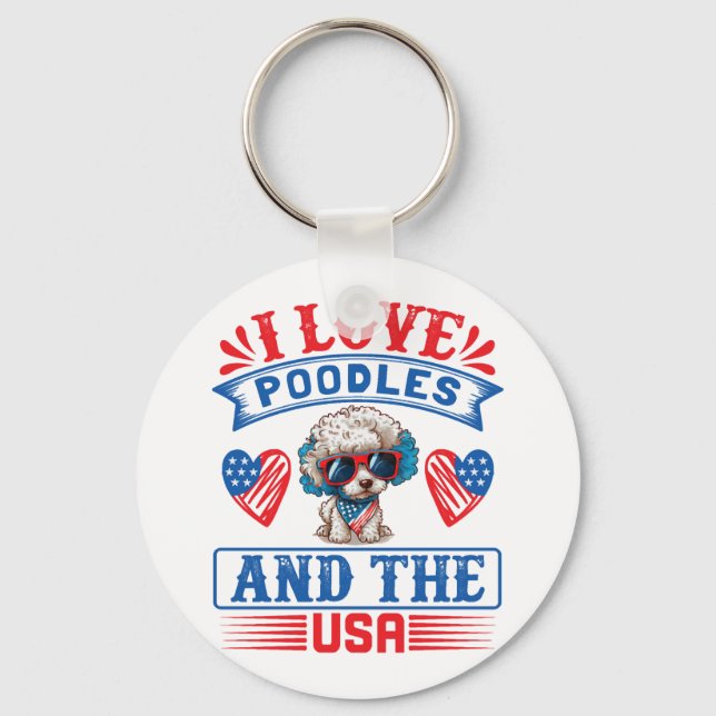 Chaveiro Eu amo Poodles e os EUA 01 (Frente)