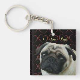 Chaveiro Eu amo Pugs com corações
