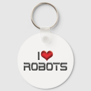 Chaveiro Eu Amo Robôs Coração - Amante de Robótica