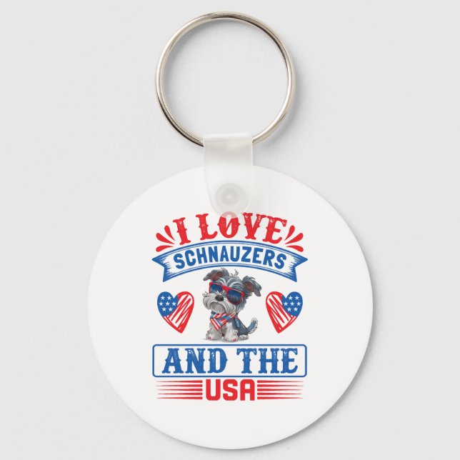 Chaveiro Eu amo Schnauzers e os EUA (Frente)