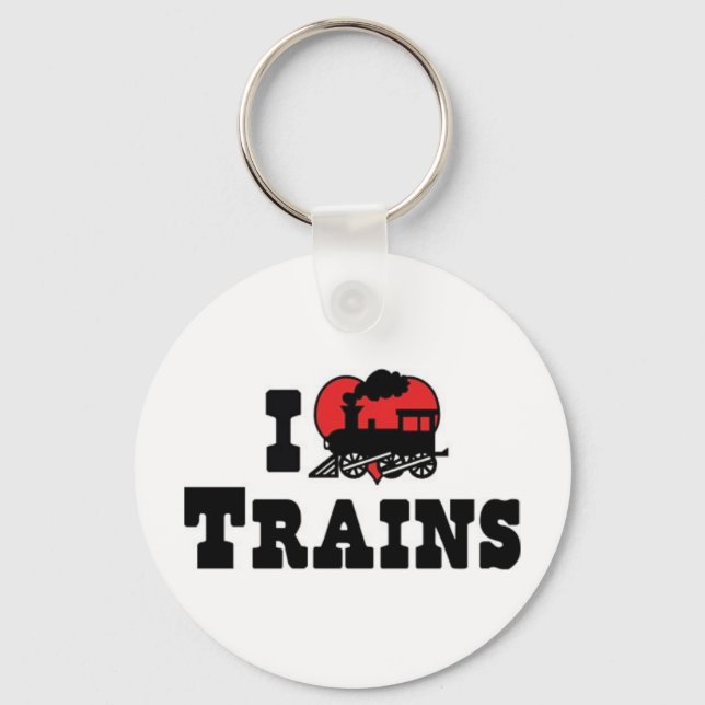 Chaveiro Eu Amo Trens Coração - Amante de Trem Modelo (Frente)