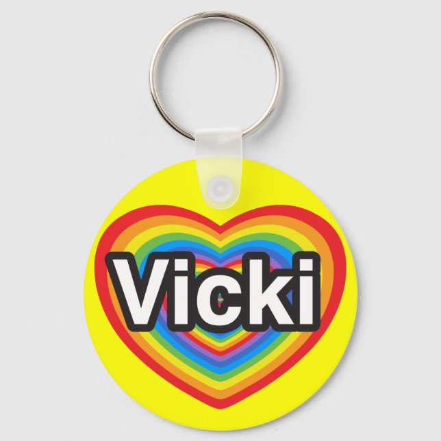 Chaveiro Eu amo Vicki. Eu te amo Vicki. Coração (Frente)