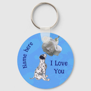 Chaveiro Eu Amo Você Cachorrinho Dálmata Rosa Personalizado