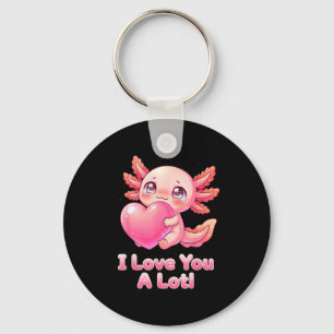 Chaveiro Eu Amo Você Muito! Axolote Rosa Fofo Coração Garot