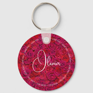 Chaveiro Eu Amo Você Nome Personalizado Rosas Vermelhas Amo