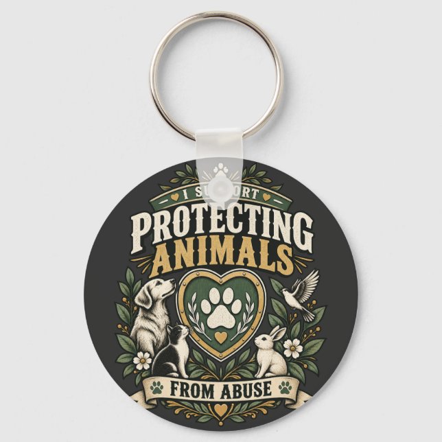 Chaveiro Eu Apoio a Proteção dos Animais contra o Abuso Pat (Frente)