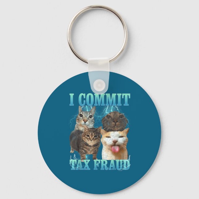 Chaveiro Eu Cometo Fraude Fiscal Funny Cat Meme Bootleg Grá (Frente)