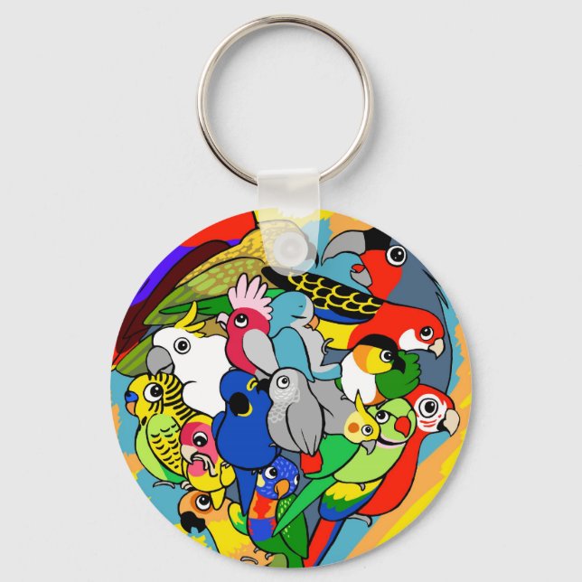 Chaveiro Eu coração papagaios bonitinhos. (Frente)