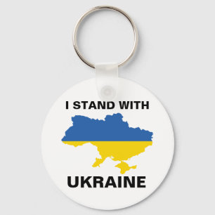 Chaveiro Eu fico com a bandeira ucraniana e map Keycha