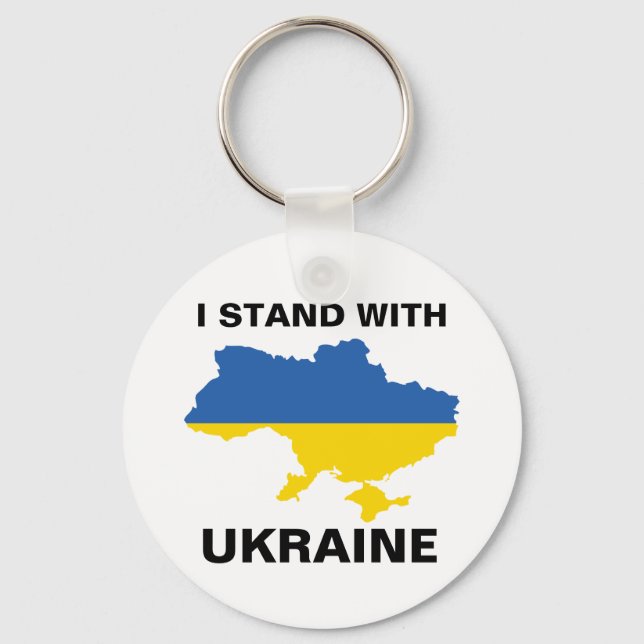 Chaveiro Eu fico com a bandeira ucraniana e map Keycha (Frente)