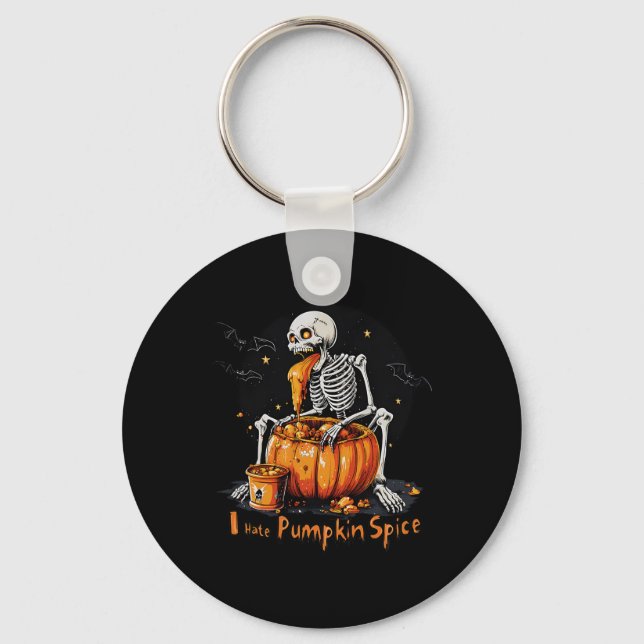 Chaveiro Eu Odeio Pumpkin Spice Engraçado Queda Skeleton Ha (Frente)