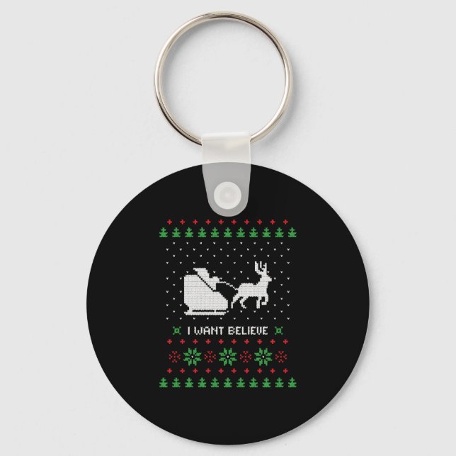 Chaveiro eu quero acreditar no suéter feio de cristmas (Frente)
