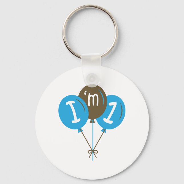Chaveiro Eu sou um primeiro aniversario Blue Balloon Gift (Frente)