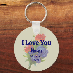 Chaveiro Eu Te Amo Buquê Flor Íris Azul Personalizado