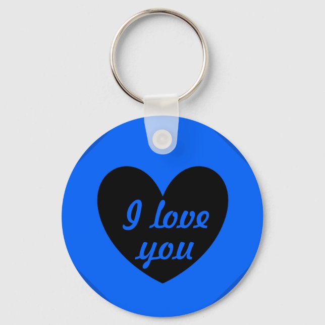 Chaveiro "Eu te amo" Coração negro em azul (Frente)