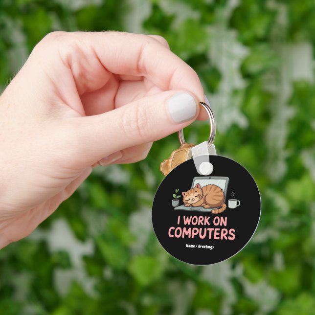 Chaveiro Eu Trabalho Em Computadores Gatos Engraçados Compu (Mão)
