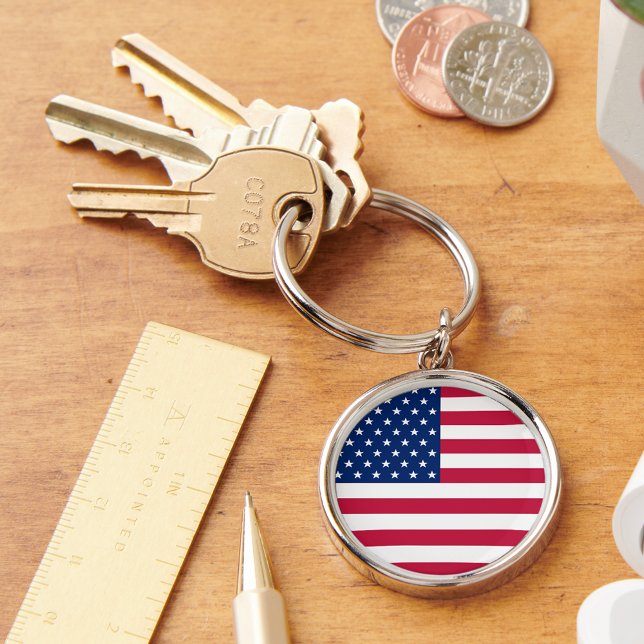 Chaveiro EUA Bandeira Americana Patriótica Round Metal Chav (USA American Flag Patriotic Round Metal Keychain)