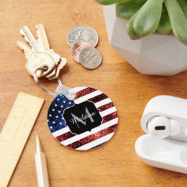 Chaveiro EUA bandeira azul brilha brilho monograma