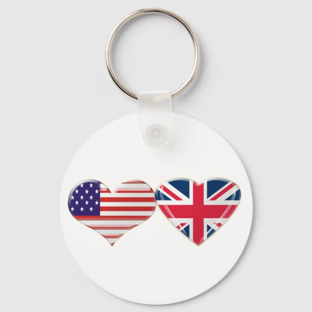 Chaveiro EUA e Reino Unido Heart Flag Design (Frente)