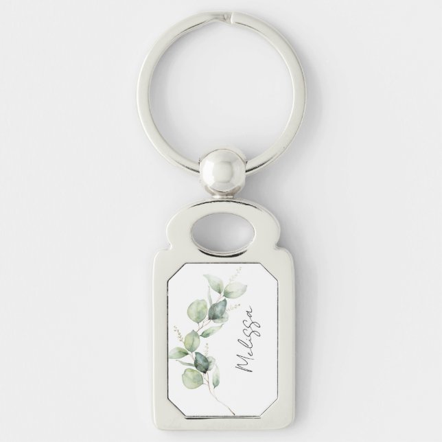 Chaveiro Eucalipto em Aquarela Personalizado (Frente)