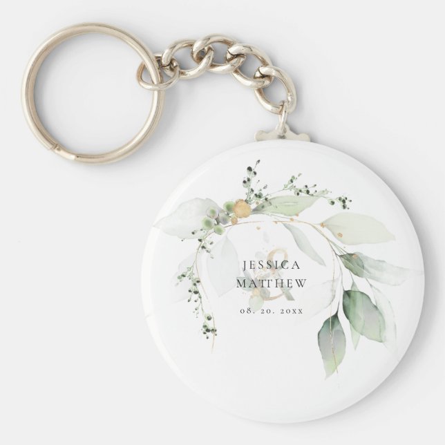 Chaveiro Eucalipto Verde e Dourado Moderno   (Frente)