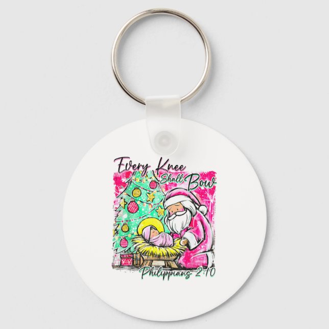 Chaveiro Every Knee Shall Bow Santa Christmas Nativity Scen (Frente)