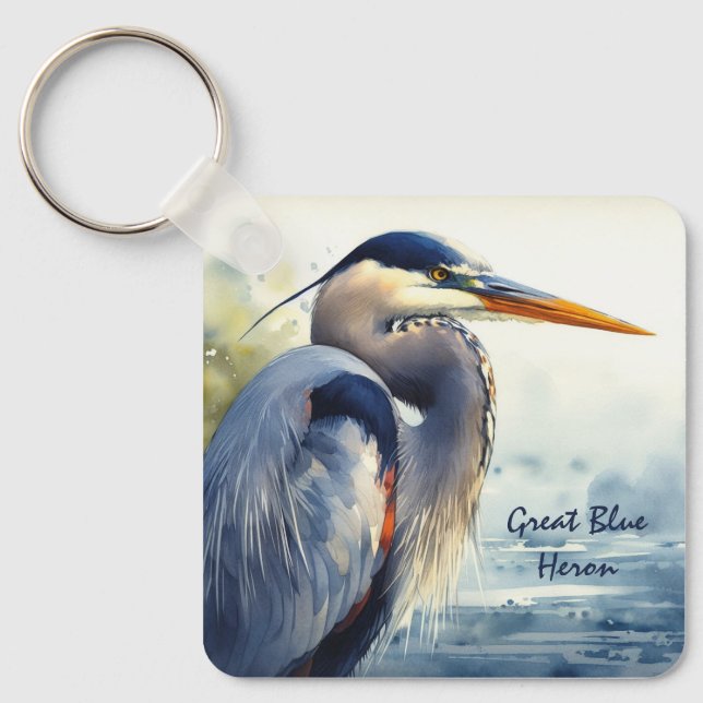 Chaveiro Excelente Blue Heron Wildlife Wetlands Bird Art Na (Frente)