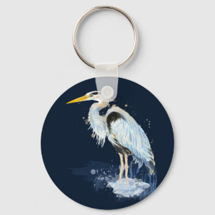 Chaveiro Excelente de aquarela original Blue Heron Bird Per