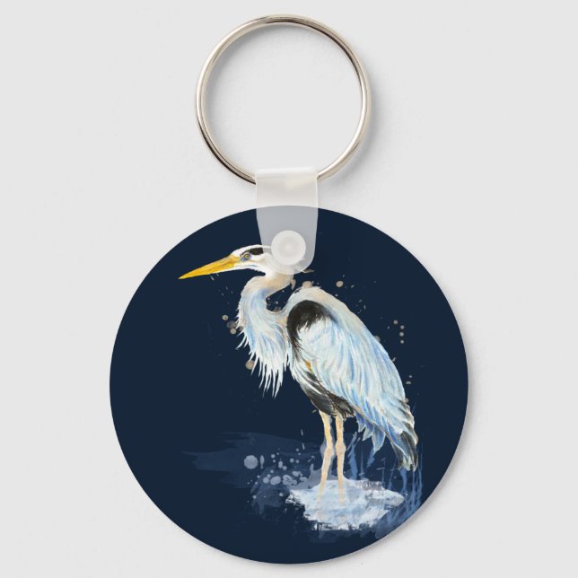 Chaveiro Excelente de aquarela original Blue Heron Bird Per (Frente)