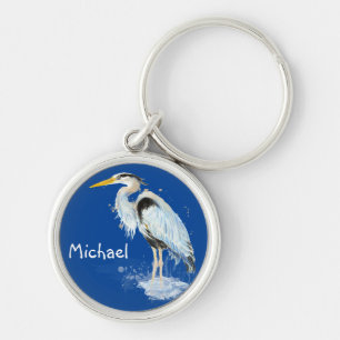 Chaveiro Excelente de aquarela original Blue Heron Bird Per
