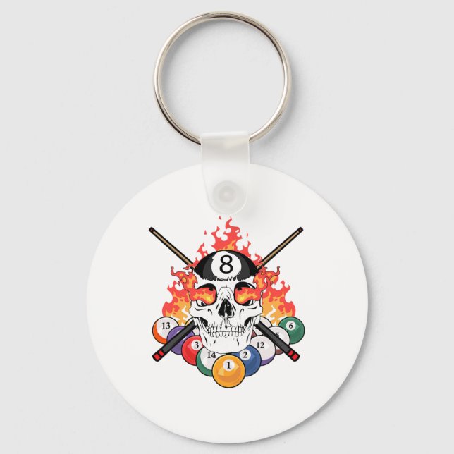 Chaveiro Excelente Piscina Billiards Player Skull Billiard  (Frente)