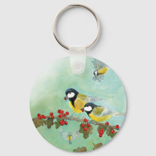 Chaveiro Excelentes De Pássaros E Berries Vermelhos Hawthor