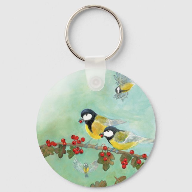 Chaveiro Excelentes De Pássaros E Berries Vermelhos Hawthor (Frente)