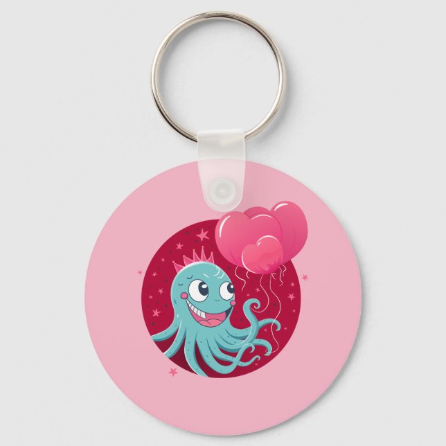 Chaveiro Exemplo bonito de um polvo com balões (Frente)