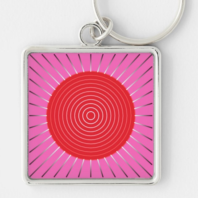 Chaveiro Explosão Sunística Geométrica Moderna - Fuchsia e  (Frente)