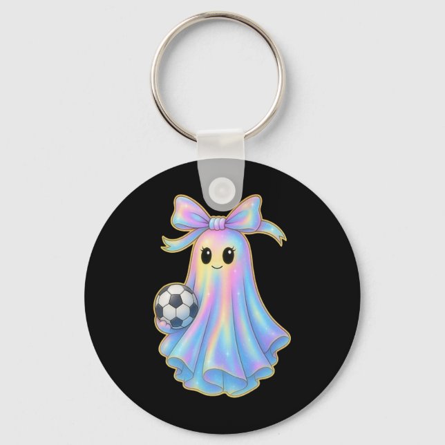 Chaveiro Fã de Futebol Fantasma Fofo Pastel Halloween Coque (Frente)