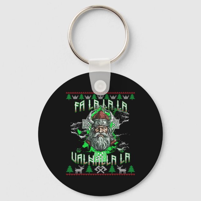 Chaveiro Fa La 8 Valhalla Santa Hat Viking Skull Natal (Frente)
