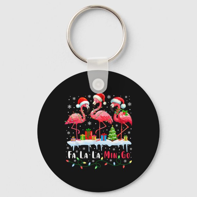 Chaveiro Fa La La Mingo Flamingo Christmas Tropical Xmas Tr (Frente)