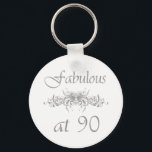 Chaveiro Fabulous At 90 Years Old<br><div class="desc">A beautiful silver art birthday gift idea with floral swirls and hearts.</div>