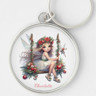 Chaveiro Fada de Natal com Aquarela   Nome personalizado