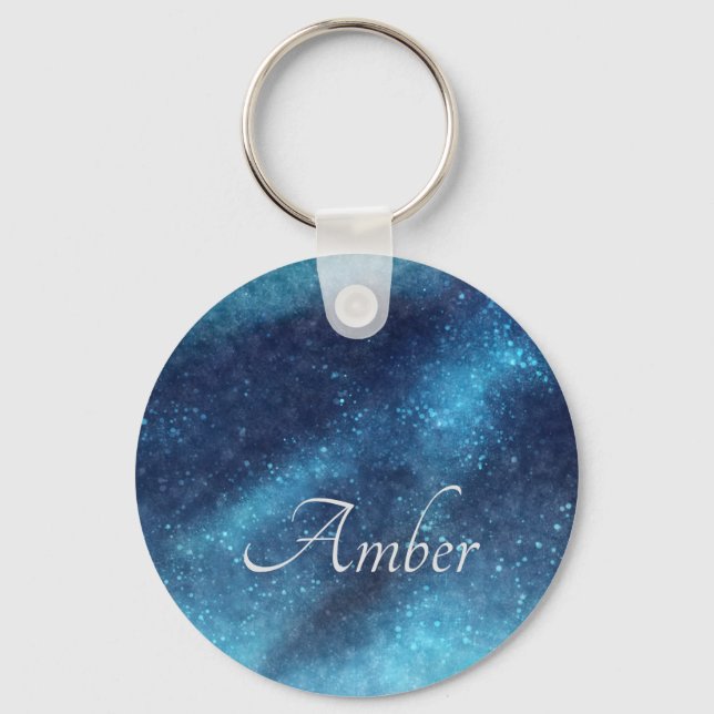 Chaveiro Faísca de Galáxia Azul Abstrata Personalizada (Frente)