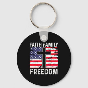 Chaveiro Faith Family Dom - Bandeira Vintage EUA Cristã