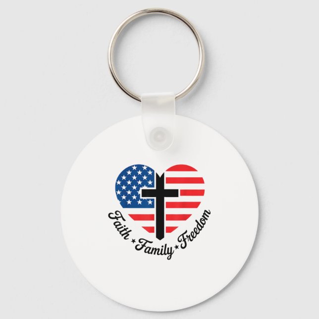 Chaveiro Faith Family Dom Usa Flag Cross Heart Patriotic Am (Frente)