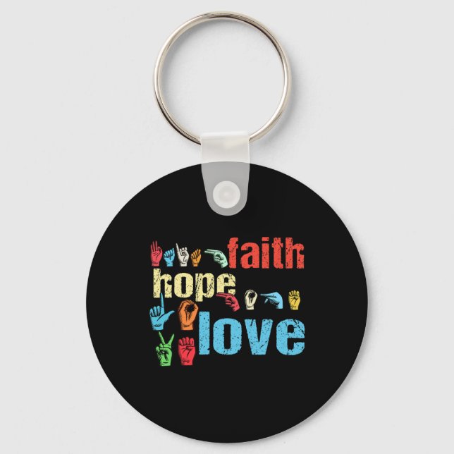 Chaveiro Faith Hope Love American Sign Language Christian E (Frente)