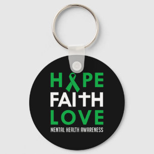 Chaveiro Faith Love Green Ribbon Saúde Mental Consciência