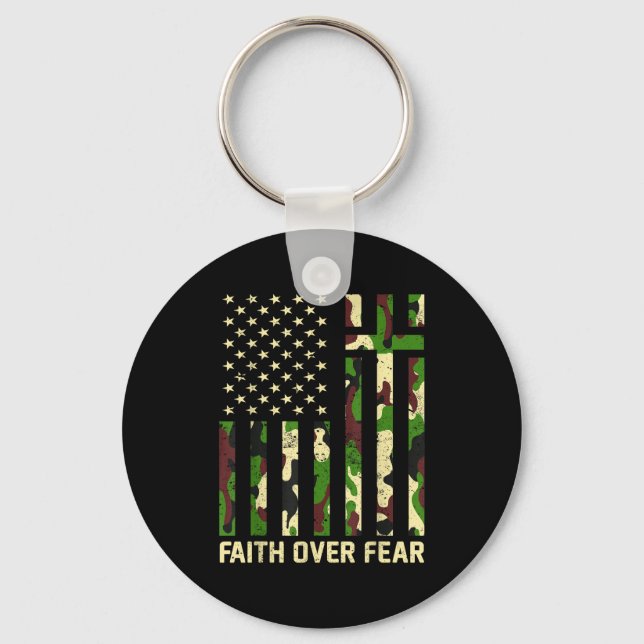 Chaveiro Faith Over Fear Christian Americn Flag Camouflage  (Frente)
