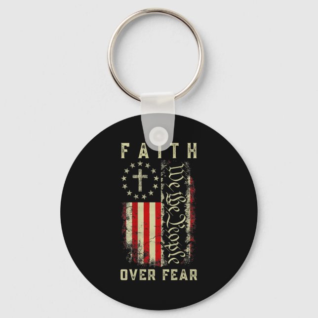 Chaveiro Faith Over Fear Christian Cross Usa American Flag  (Frente)